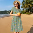 thumbnail image 4 of Picia Pig Face With Sunflower Pattern Women's Short Sleeve Summer Dress Pleated Loose Swing Knee Length Short Sleeve Swing Dresses, 4 of 6