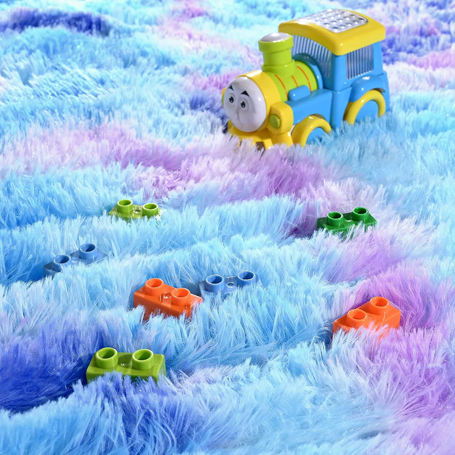Lochas Soft Fluffy Rainbow Rugs Shaggy Colorful Carpet Plush Area Rug for Living Room Bedroom Nursery Kids Girls Playroom Rugs Home Decor Mat,3'x5', Purple&Blue