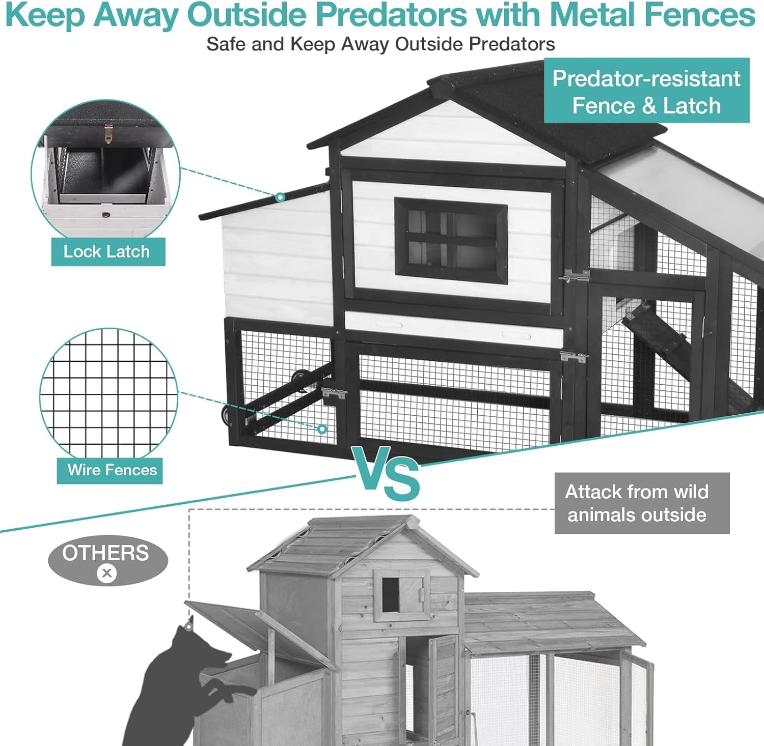 MEDEHOO Chicken Coop, Mobile Chicken House with with Wheels, Outdoor Hen House Poultry Cage with Nesting Box, Leakproof Pull Out Tray and UV-Resistant Roof,Rabbit Hutch Duck Coop (Black)