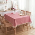 thumbnail image 3 of ERDOUY red fine striped Small Fresh Countryside Style Tablecloth, Home Tea Table Cover, Tassel Lace ,180 * 140cm, 3 of 4