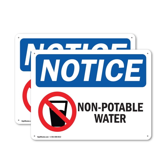 (2 Pack) Non-Potable Water OSHA Notice Sign 10 Inch X 7 Inch Indoor / Outdoor Rust-Free Aluminum Metal Signs for Workplace, Workshop, and Construction Site, Made in the USA