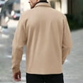 thumbnail image 6 of OGLCCG Men's Wool Bomber Jacket Casual Single Breasted Woolen Blend Coat Solid Color Turn Down Collar Long Sleeve Jacket,L,Khaki, 6 of 8