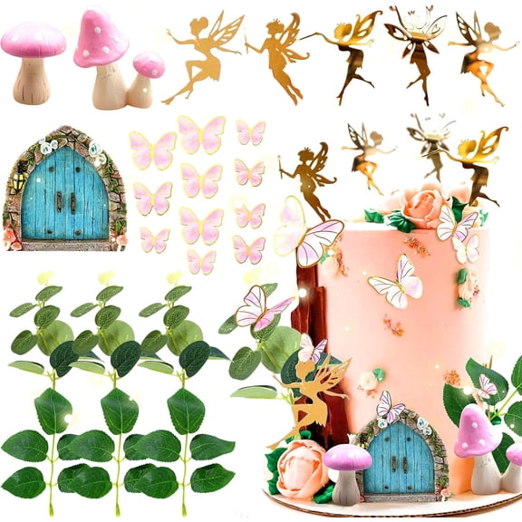 Dream Theme Cake Decoration Set - Door Mushroom Butterfly Leaf Shaped Accessories Combination