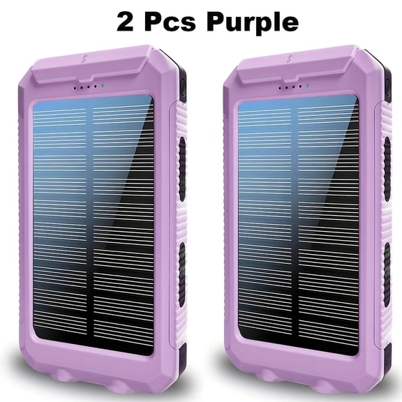 2pcs 20000mAh Solar Charger - Portable Dual USB Fast Charging External Battery Pack with LED Flashlight, Solar Panel Power Bank for Hiking Emergency Use