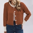 thumbnail image 6 of VISALY Cropped Cardigan Crewneck Cardigan Womens Cropped Cardigan Sweaters Button Down Open Front Long Sleeve Fall Trendy Color Block Knit Coats Office Cardigans Winter Cardigan Coffee Xl, 6 of 6