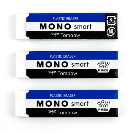 Tombow 72477 MONO Smart Eraser, 3-Pack. Ultra-Slim Plastic Eraser Perfect for Precision Erasing