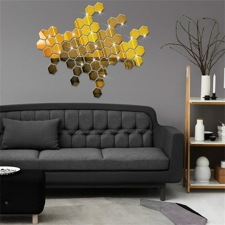 Decor And Adhesive With Gold Acrylic Wallpaper Home Wall Mirror Sticker Stereo 3D Stick Hexagon Decor Peel Art MSJUHEG Wall Diy Wall