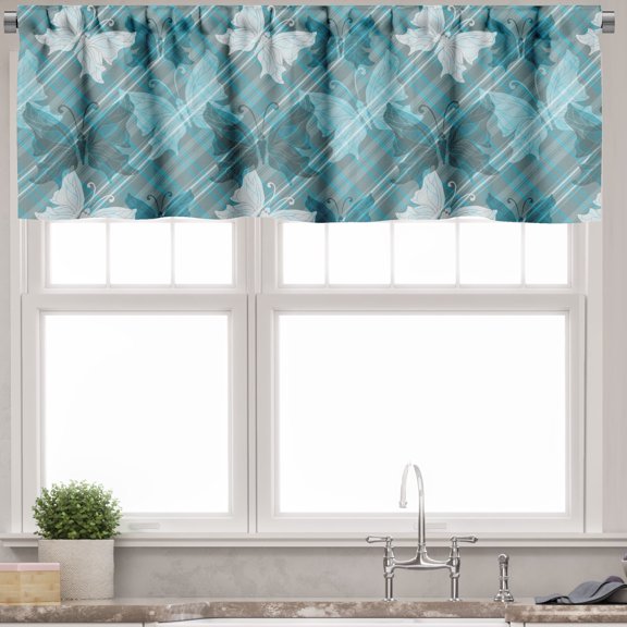 Ambesonne Grunge Valance Pack of 2, Butterfly Spring Season, 54"X18", Pale Blue Teal Grey