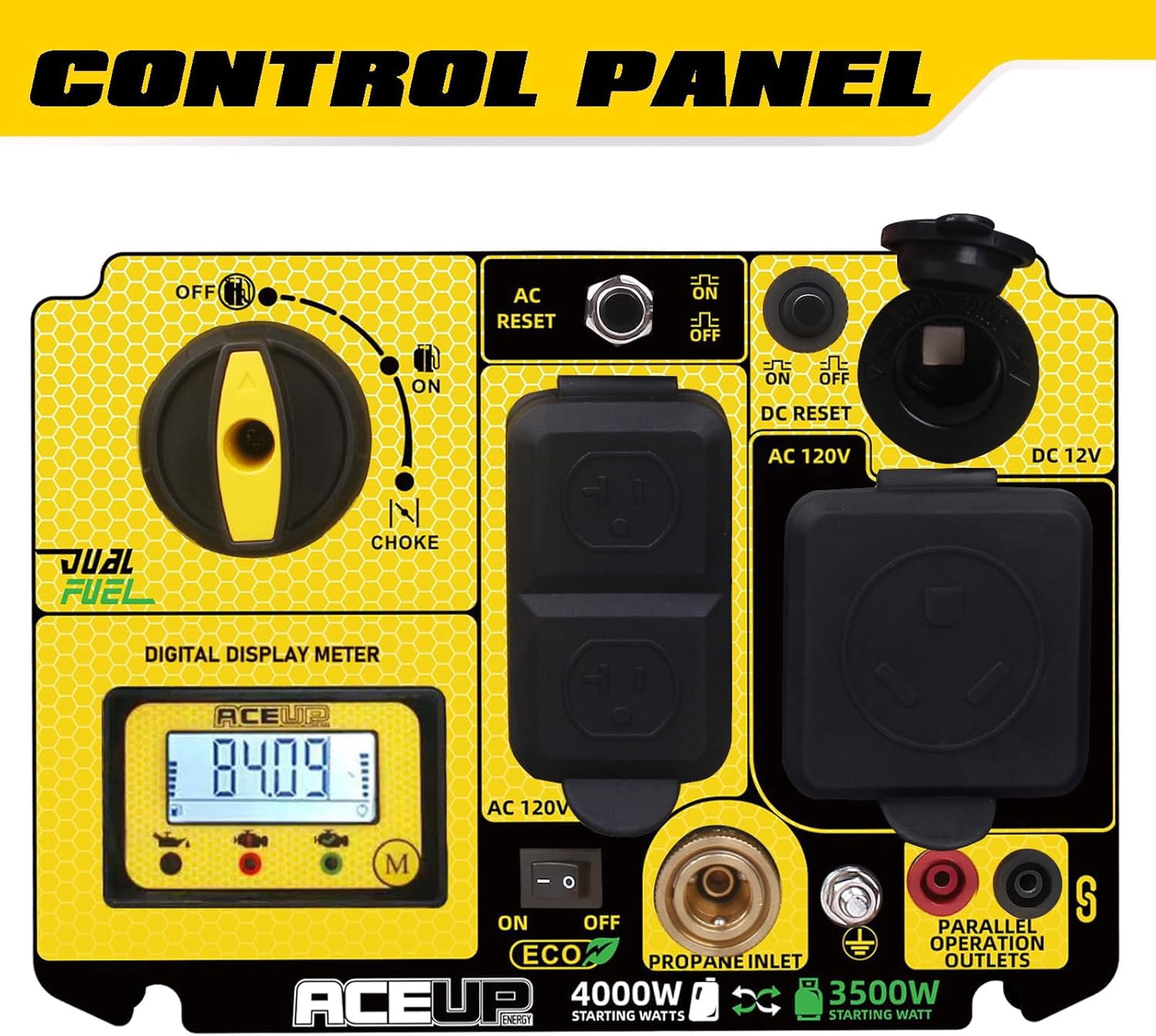 Aceup Energy 4000 Watt Dual Fuel Inverter Generator, Portable Quiet, RV-Ready, EPA Compliant