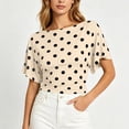 thumbnail image 4 of SSZMDLB Women Polka Dot T-Shirts Short Sleeve Round Neck Ruched Casual Slim Fit Summer Tops Fashion Tee Shirt Travel Outfits Workout Clothes, Khaki XL, 4 of 8
