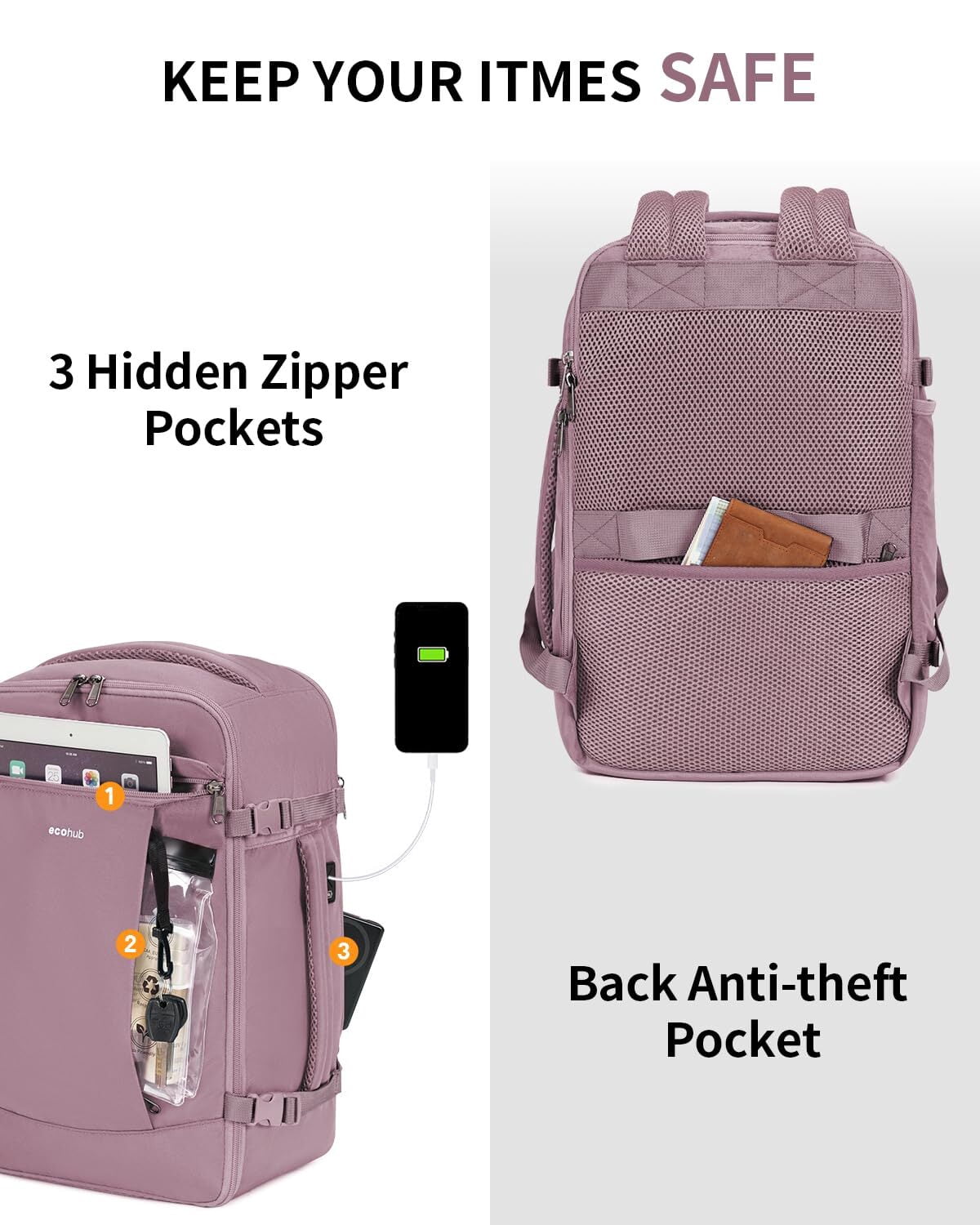 Small Laptop Backpack Travel Backpacks for Women Men, Small Carry on Daypack with Handle Water-Resistant Full Open Side, School Bookbag, 20L, Pink