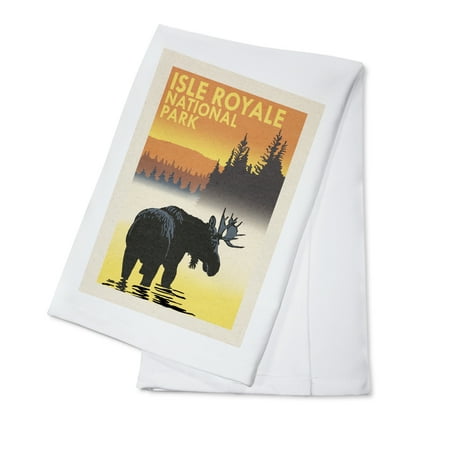 National Parks Issue - Isle Royale National Park, Michigan - Moose at Dawn - Lantern Press Artwork (100% Cotton Kitchen Towel)