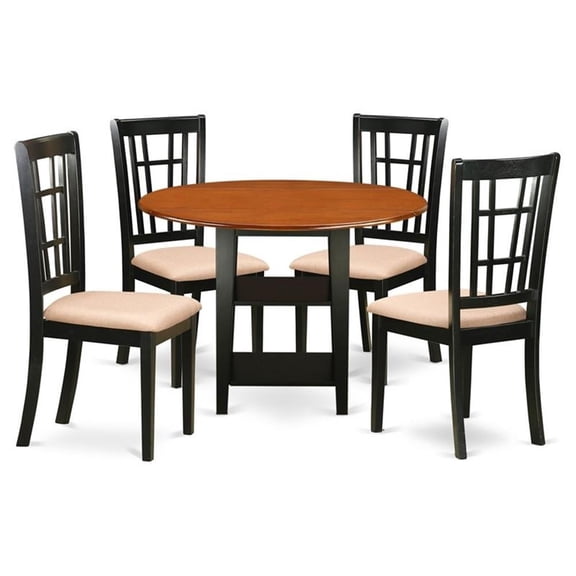 East West Furniture Sudbury 5-piece Wood Dining Table and Chair Set in Black
