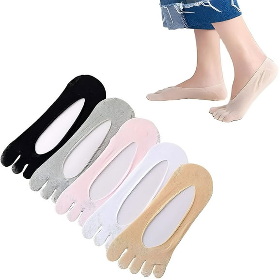 TELOLY 5 Pairs Women Toe Socks Five Finger Socks Soft And Breathable Low Cut Ankle Socks Silk Stockings