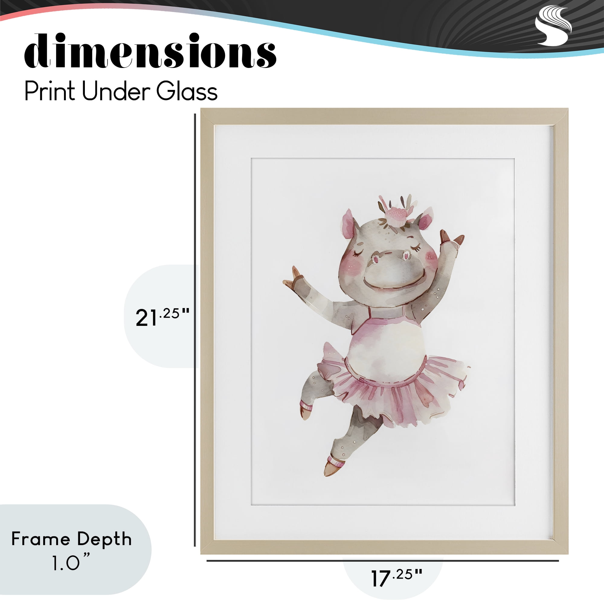 Stupell Industries Ballerina Hippo in Tutu Birch Framed Print Under Glass, design by LSR Design Studio