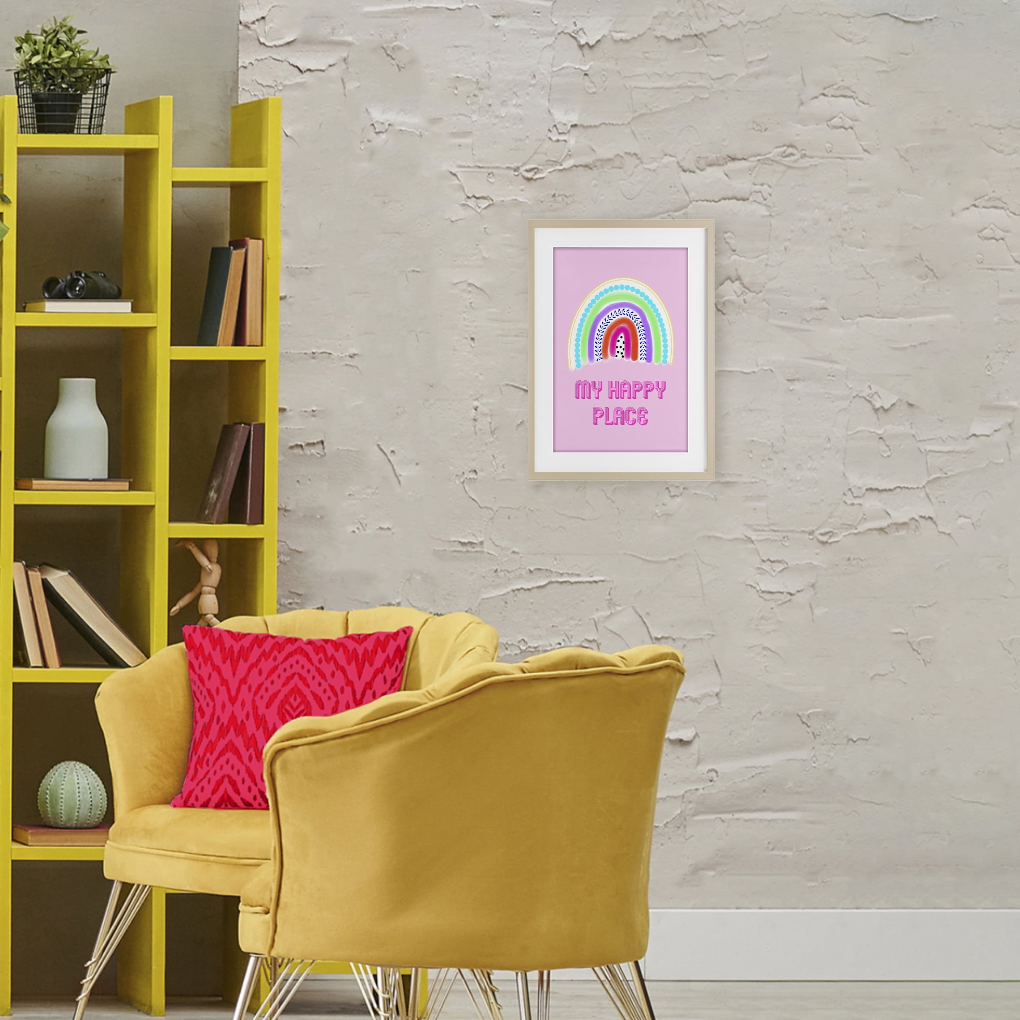 Stupell Industries Happy Place Dotted Rainbow Birch Framed Print Under Glass, design by Pooja Dave
