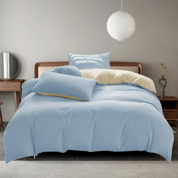 Juegos de colcha y cubrecama para todas las estaciones: juego de cama de 4 piezas, sábanas lavables de color liso, funda nórdica y fundas de almohada, sábanas de algodón lavado.