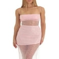 thumbnail image 2 of PENGXIANG Robe Longue à Paillettes pour Femmes Bretelles Spaghetti Été Bandage Dos Nu Maille Transparente Robe de Cocktail Fendue Noire S, 2 of 6