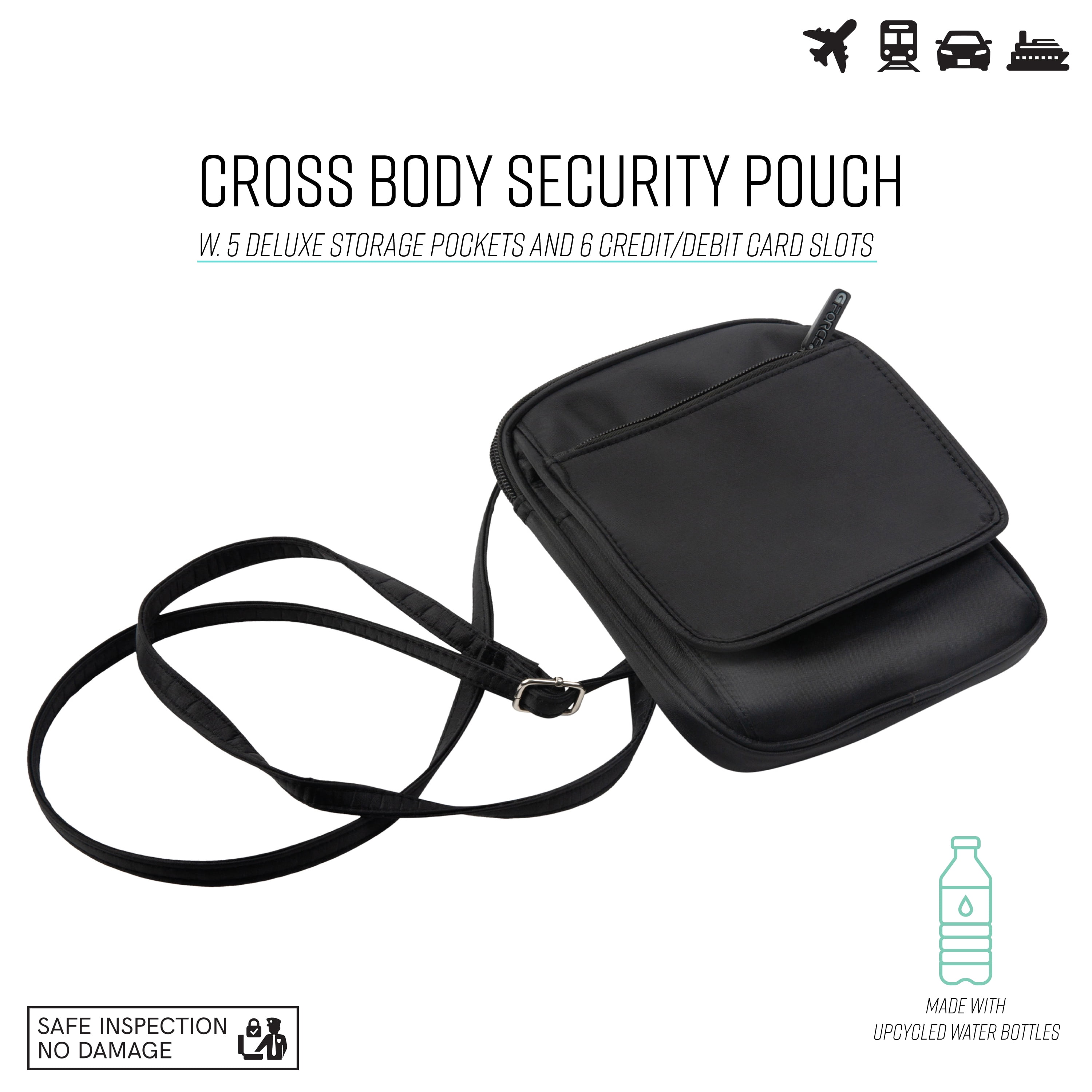 G Force Cross Body Security Pouch, RFID, Black