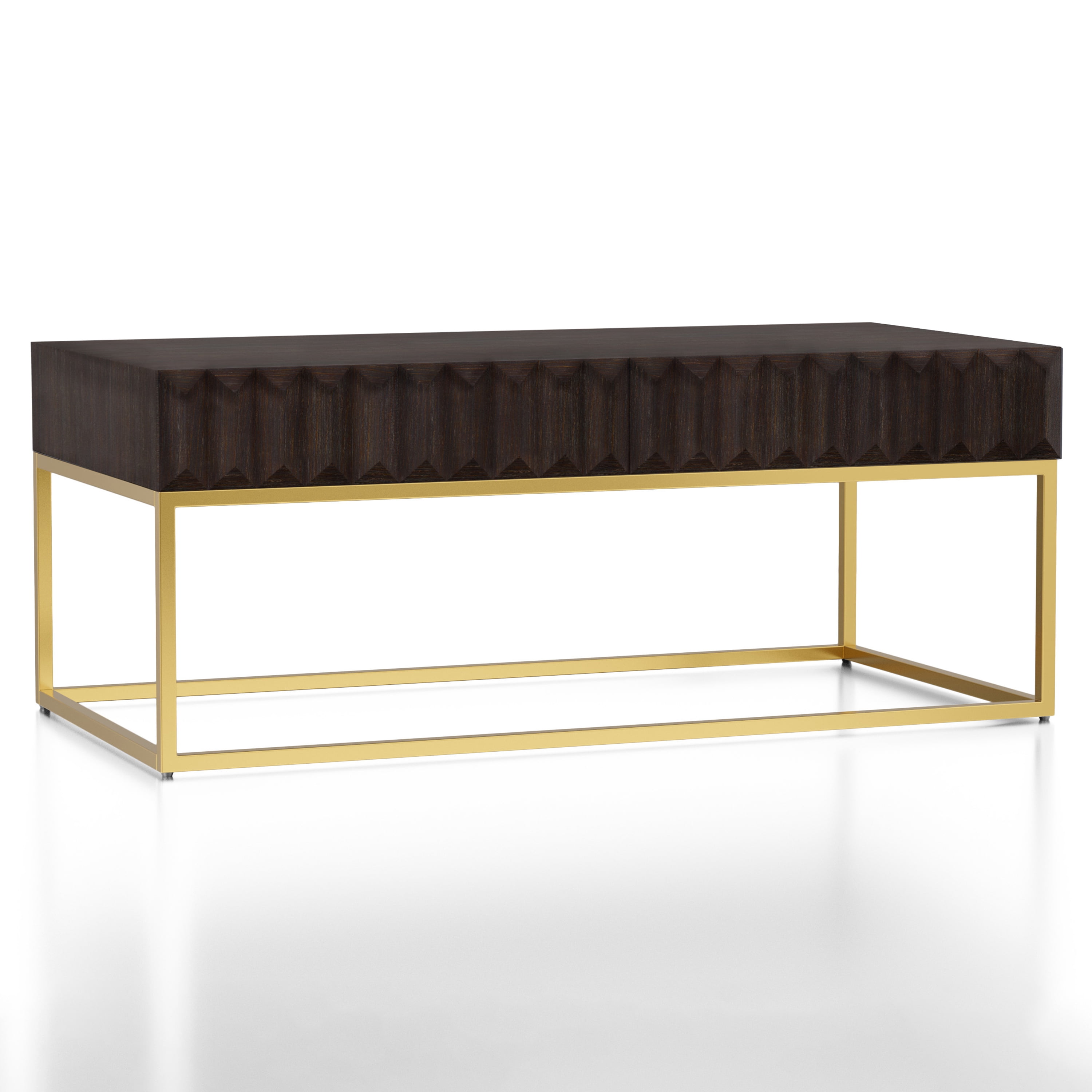 Furniture of America Vayne 2-Drawer Wood Walnut and Gold Coffee Table