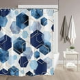 thumbnail image 4 of Blue Shower Curtain, Navy Blue Abstract Geometric Modern Grid Pattern Minimalist Bath Curtains Waterproof Fabric with Hooks for Home Decor, 72Wx72H, 4 of 6