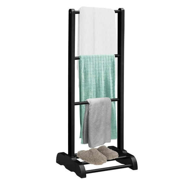 Costway Acacia Wood Freestanding Towel Rack w Shelf 3 Towel