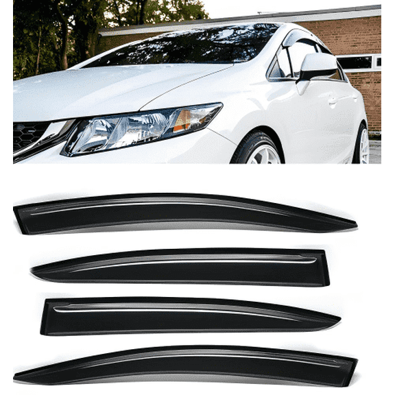 Side Window Visor Rain Guards — Out-Channel, Compatible with 2012-2015 Honda Civic 4D/4DR Sedan,4pcs Dark Smoke Wind Deflectors, UV-Resistant