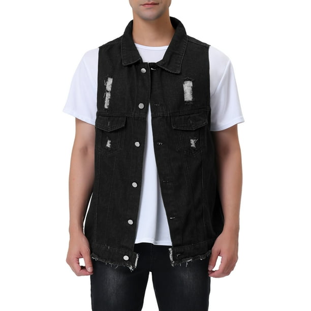 Black sleeveless hotsell denim jacket