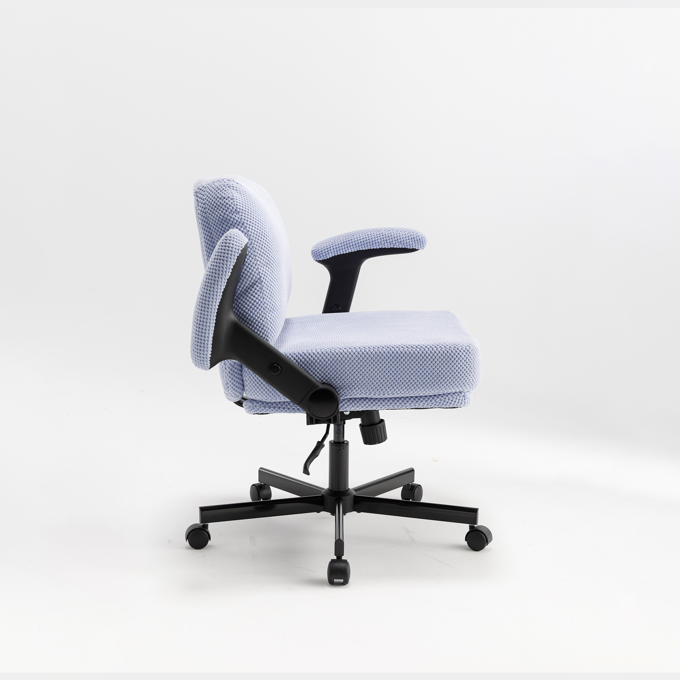 Criss Cross Chair with Flip-up Armrests, Wide Cross Legged Office Chair, Fabric Ergonomic Desk Chair with Wheels, Lumbar Support, Swivel Vanity Chair for Home Office, Bedroom, Study Purple