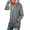 thumbnail image 3 of Seyurigaoka Women Juniors Casual Hooded Sweatshirt, Striped Long Sleeve Cardigan with Pockets, 3 of 5
