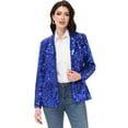 thumbnail image 4 of Women's Loose Sparkle Sequin Jacket Long Sleeve Casual Blazer Open Front Cardigan Coat, Royal Blue, Large, 4 of 6