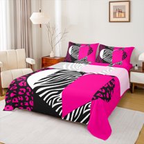 Homewish Pink Love Heart Queen Sheet Sets, Romantic Valentines Day Flat Sheet, Cartoon Leopard Zabra Print Queen Fitted Sheet, Ultra Soft Bedroom Decor, 4pcs