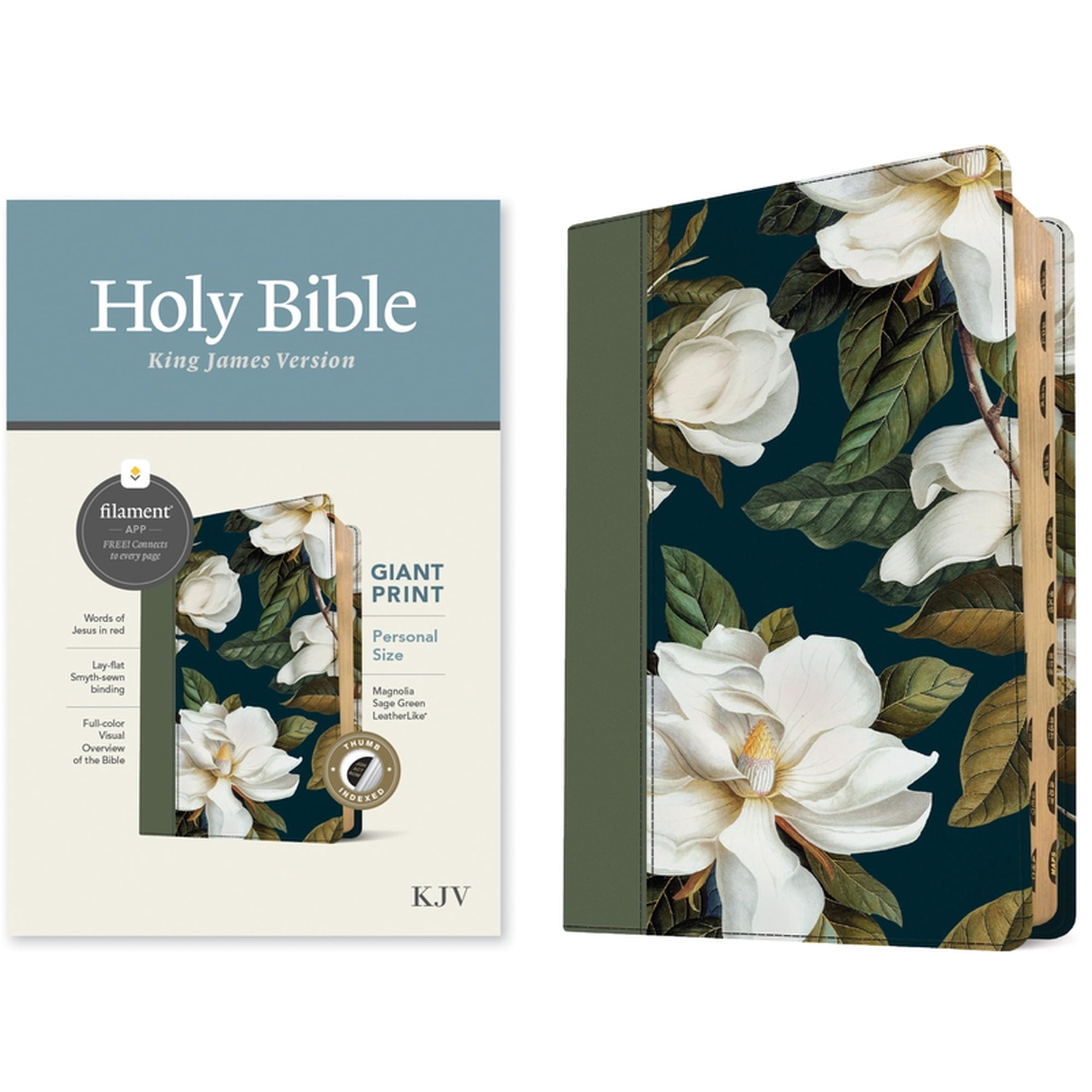 KJV Personal Size Giant Print Bible, Filament Enabled (Leatherlike, Magnolia Sage Green, Indexed, Red Letter), (Hardcover)