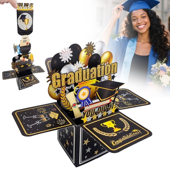 3D Graduation Pop Up Box Card, Graduation Decorations 2026, Graduation Gifts for Her, Graduation 3D Greeting Card, Congratulations Card, Black Gold Glitter Congrats Grad Greeting Card 1Pcs