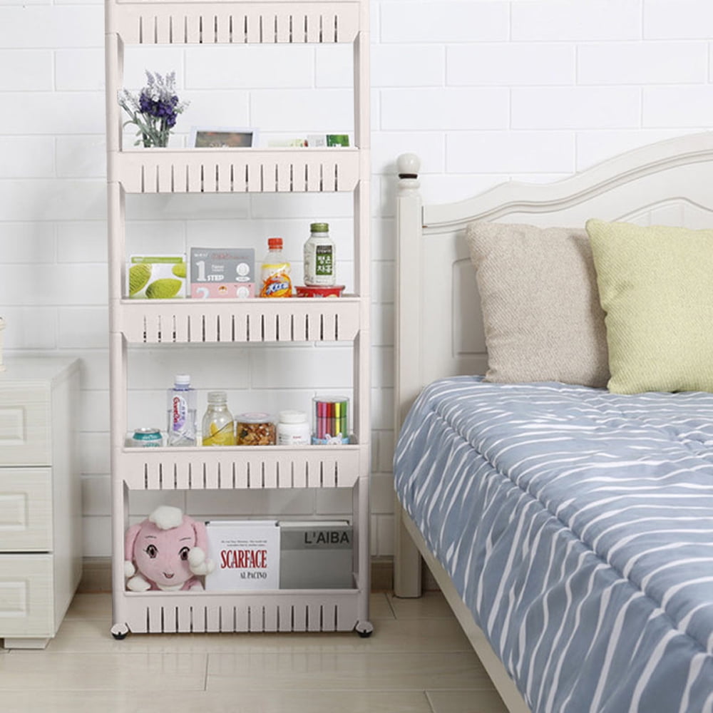 5 Tier Slim Slide Out Storage Tower with Wheels, Pull Out Pantry Shelves Cart for Kitchen