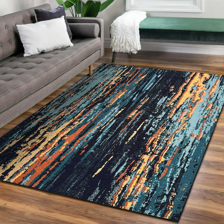  Vernal Machine Washable Non Slip Area Rug for Living Room,  Bedroom, Dining Room Pet Friendly High Traffic Non-Shedding Rugs Odessa  Collection Carpets 5 X 7 Feet Blue/Yellow/Cream : Home & Kitchen