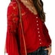 thumbnail image 5 of Minnieouse Jersey Top de encaje Casual camisa de manga larga moda estilo suelto cuello en V gasa ropa de vestir al aire libre viajar Prendas para la parte del cuerpo M rojo Minnieouse AP015656-02, 5 of 6