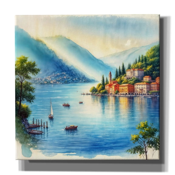 Epic Graffiti 'Lake Como Watercolor' by Rey Klimt Canvas Wall Art, 18" x 18"