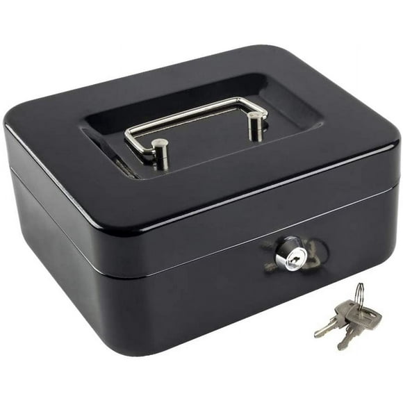 Boîte à Billets Moyenne avec Plateau à Argent, Petite Serrure de Sécurité avec Clé, Tiroir à Billets, 7,87 Pouces x 6,30 Pouces x 3,54 Pouces Blanc Moyen-Noir
