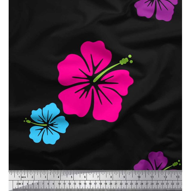 Soimoi Black Modal Satin Fabric Floral Decor Fabric Printed Yard 42 Inch Wide