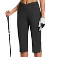 thumbnail image 4 of QATAINLAV Womens Button Trim Crossover High Waisted Yoga Cropped Pants Baggy Side Slits Solid Color Stretch Dress Capris with Pockets Black S, 4 of 8