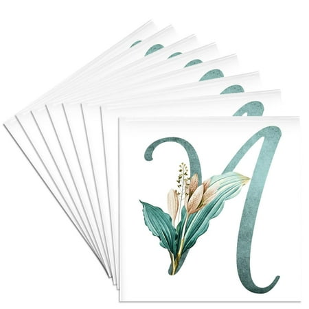 3drose, Green Boho Lily Monogram Initial N, Set of 8 Ceramic Tile Coasters
