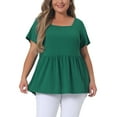 thumbnail image 1 of Camisas de mujer de talla grande Agnes Orinda, blusas de peplum sólido, cuello cuadrado, ropa tipo babydoll 2X verde, 1 of 6