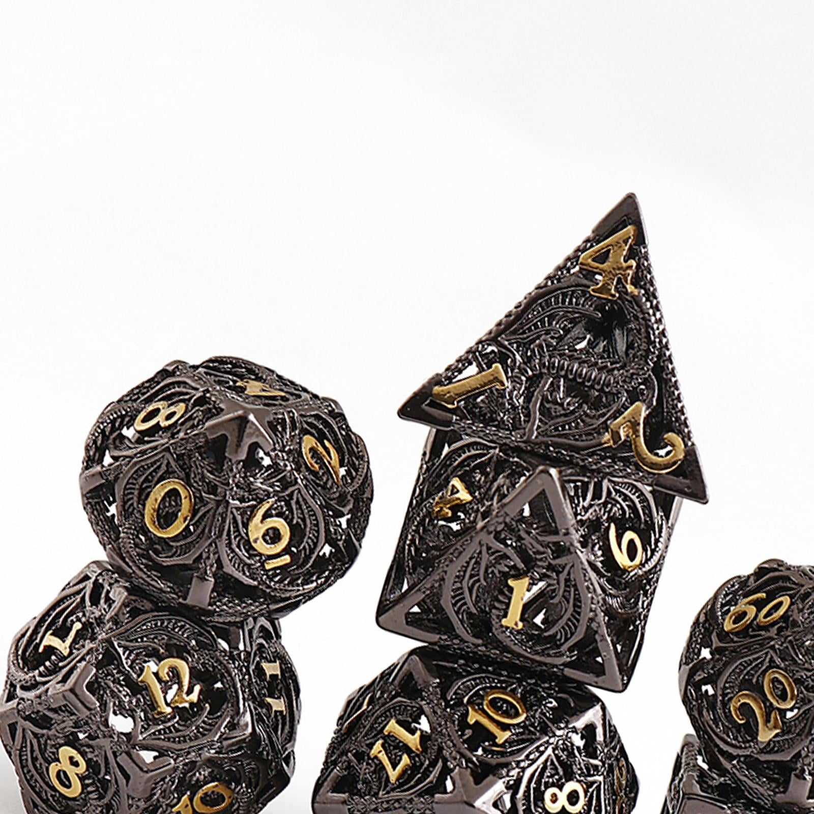 LeeQinersw 7pcs Ancient Copper Hollow Metal Dice Set D&D Metal Polyhedral Dice Set for DND Role Playing Games