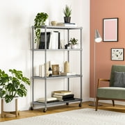 Seville Classics HOME 4-Tier Steel Wire Shelving with Wheels, 36 W x 14 D x 56.5 H, Platinum