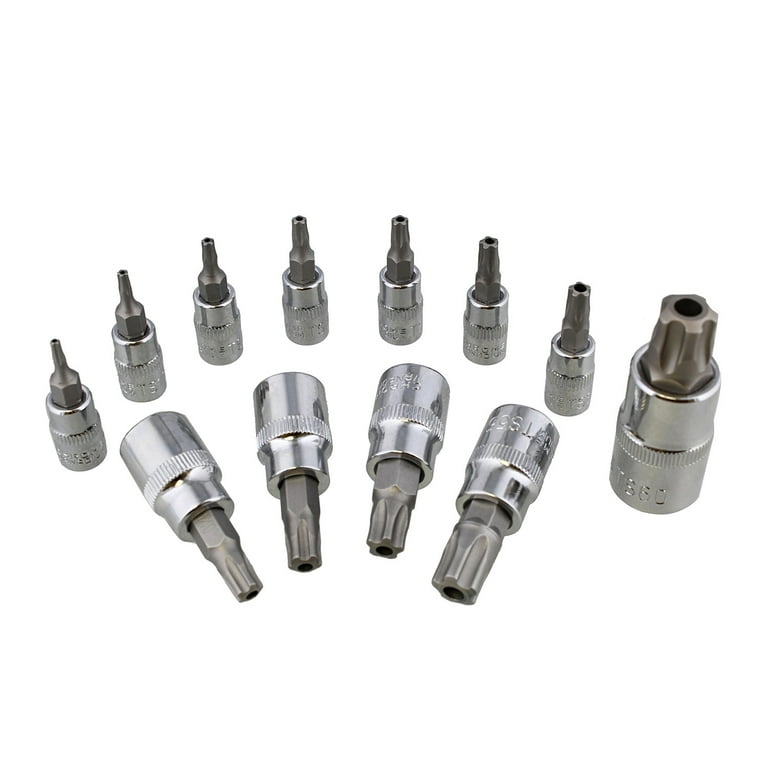 12-Piece Torx Security Bit Socket Set - 5 Point Star Drive S2 Quality