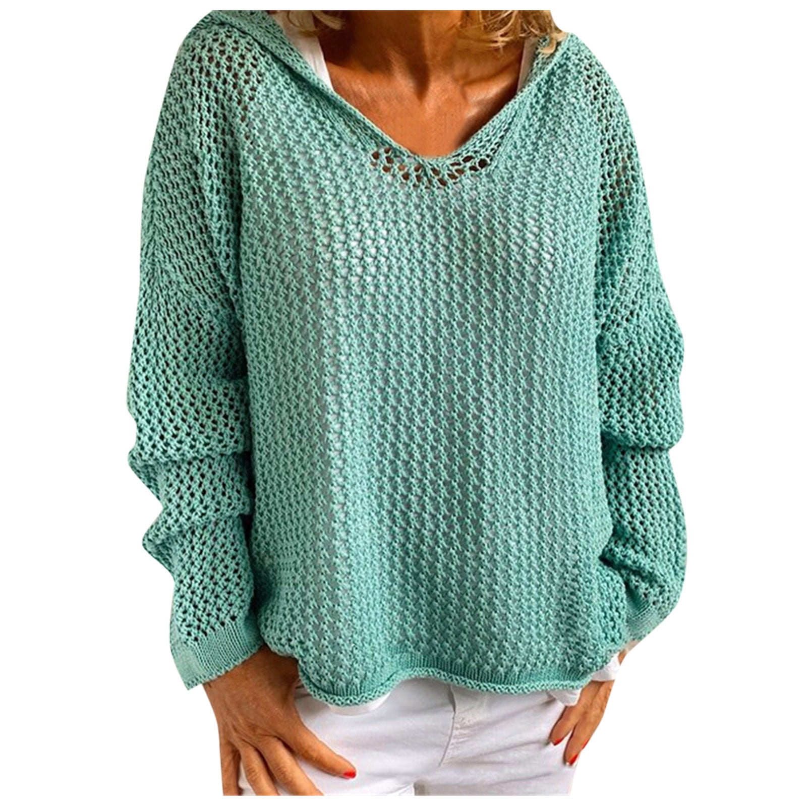 Womens Sweaters Women's Knitted Outer Sun Protection Knitted Hooded Sun