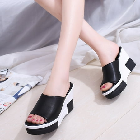 

Awdenio Women s Athletic & Outdoor Sandals & Slides Sandals Women s Thick-Soled High-Heeled Solid-Color Wedge Comfortable One-Line Sandals