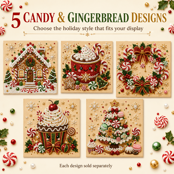 DIY Christmas Pearl Diamond Painting Art Kit, Candy and Gingerbread Designs, Sparkling Holiday Craft for Adults and Beginners