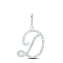925 Sterling Silver Genuine Diamond Women's Script Font Initial D Pendant 1/5 CT